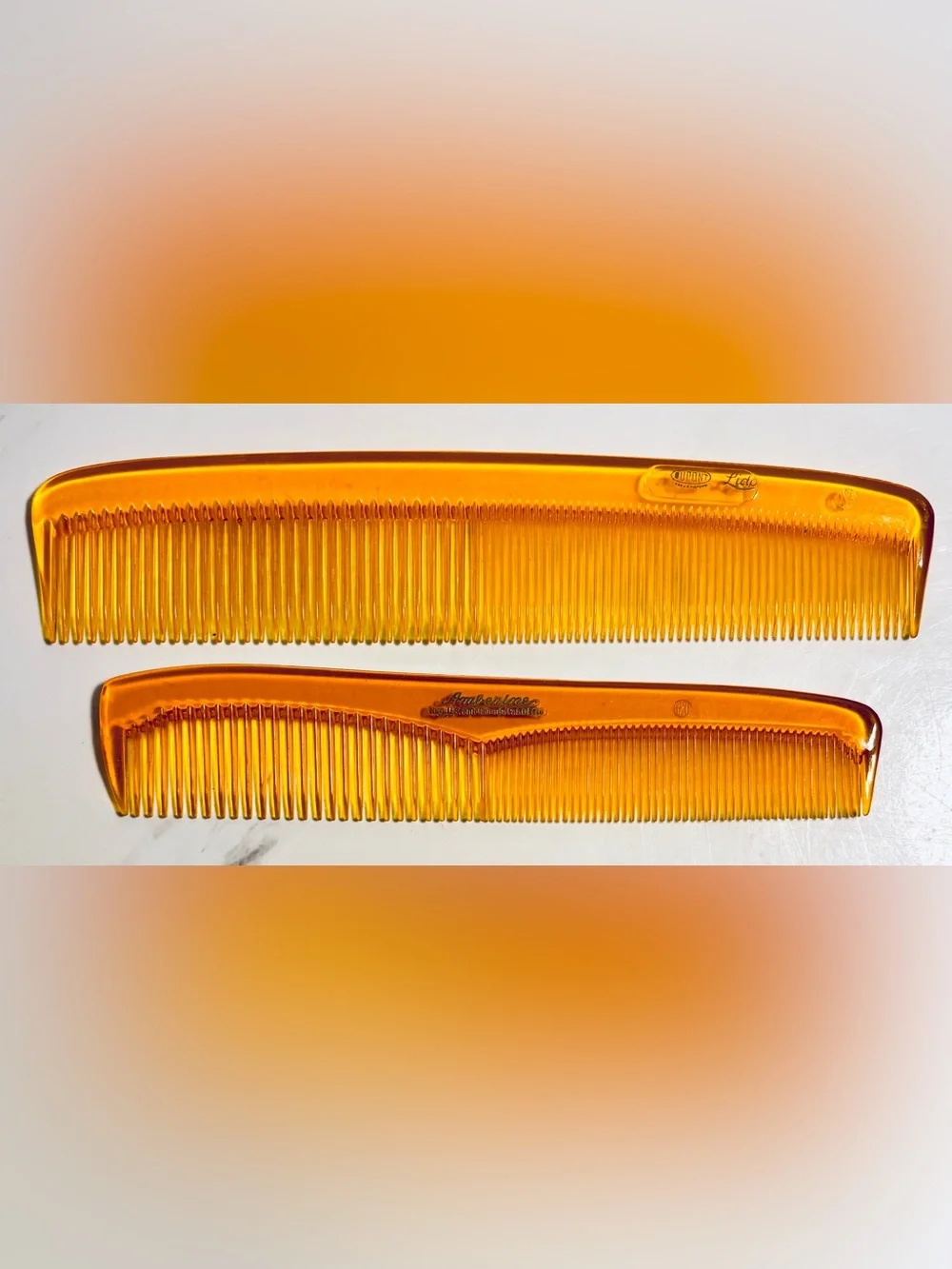 Vintage Amber Comb Lot of 2 - Amberine 120 & DuPont Lido - Excellent Condition